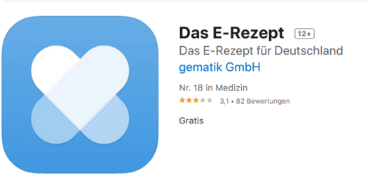 Das Logo der offiziellen App zum E-Rezept ist ein blaues Herz aus zwei Pillen.