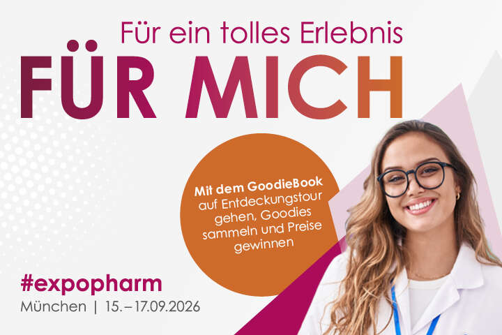 Werbebanner für die #expopharm-Veranstaltung mit dem Motto "Für mich" abgebildet ist eine Frau.